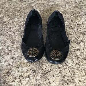 Tory Burch Black Flats with Gold Logo